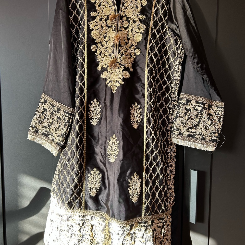 Elegant Black and Gold Embroidered Dress